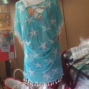 Lildy silky cover ups with v beck, fringe,starfish